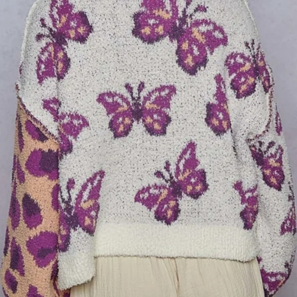 POL Butterfly & Leopard Contrast Cardigan, NIB, MED, Peach/Purple, New Release🦋 - Picture 4 of 16